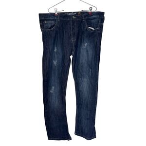 Miskeen Men's Jeans Vintage Y2K Streetwear Distressed Straight Leg Mid-Rise Blue